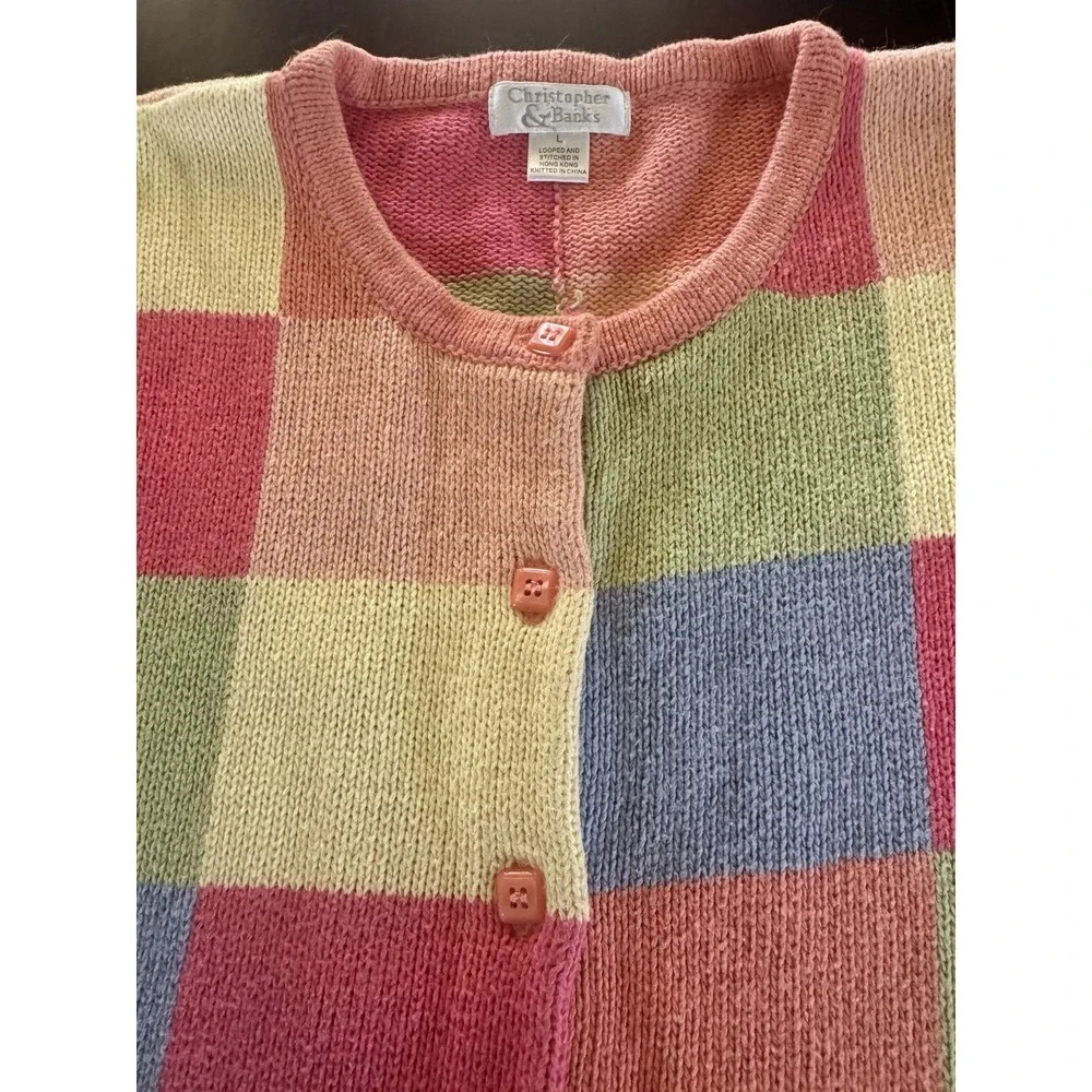 VTG Cardigan Sweater Colorblock Boho Pastel Patchwork Granny Med Large